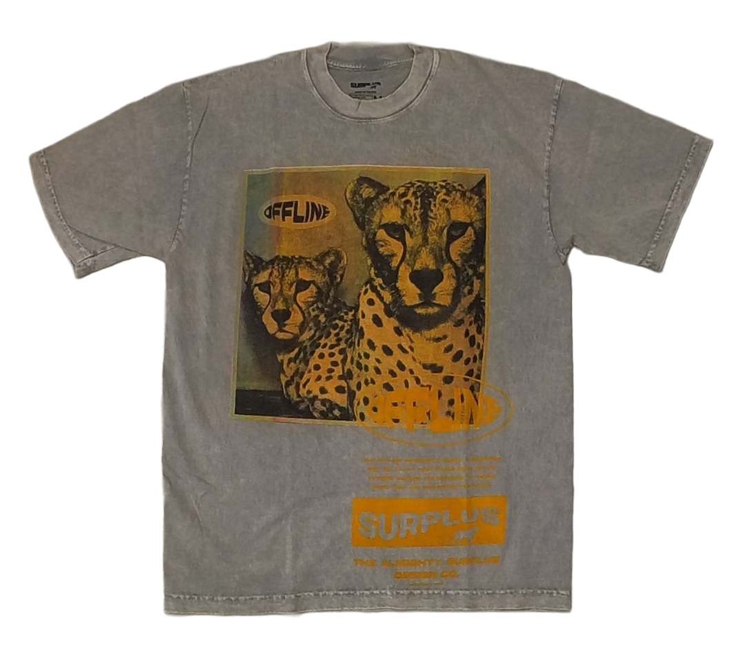 Mineral wash grey CMYK cheetah t-shirt with logo