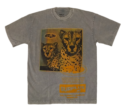 Mineral wash grey CMYK cheetah t-shirt with logo