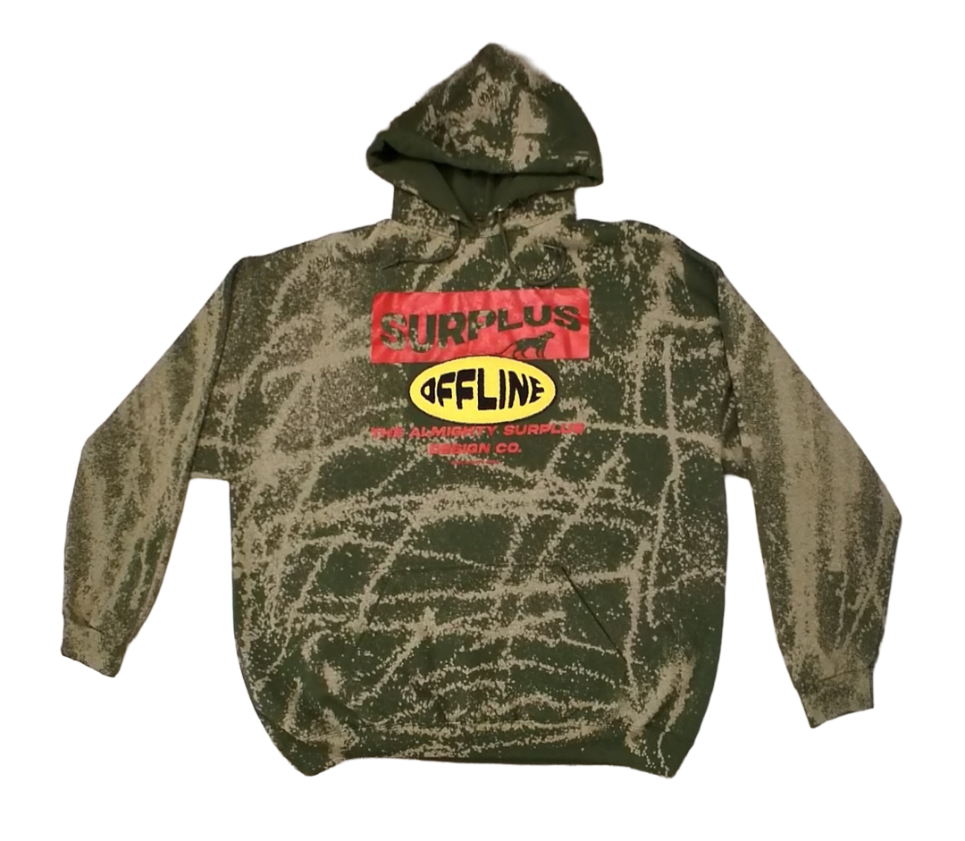 1/1 Bleach dye green hoodie with chenille patch 2XL