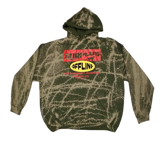 1/1 Bleach dye green hoodie with chenille patch 2XL