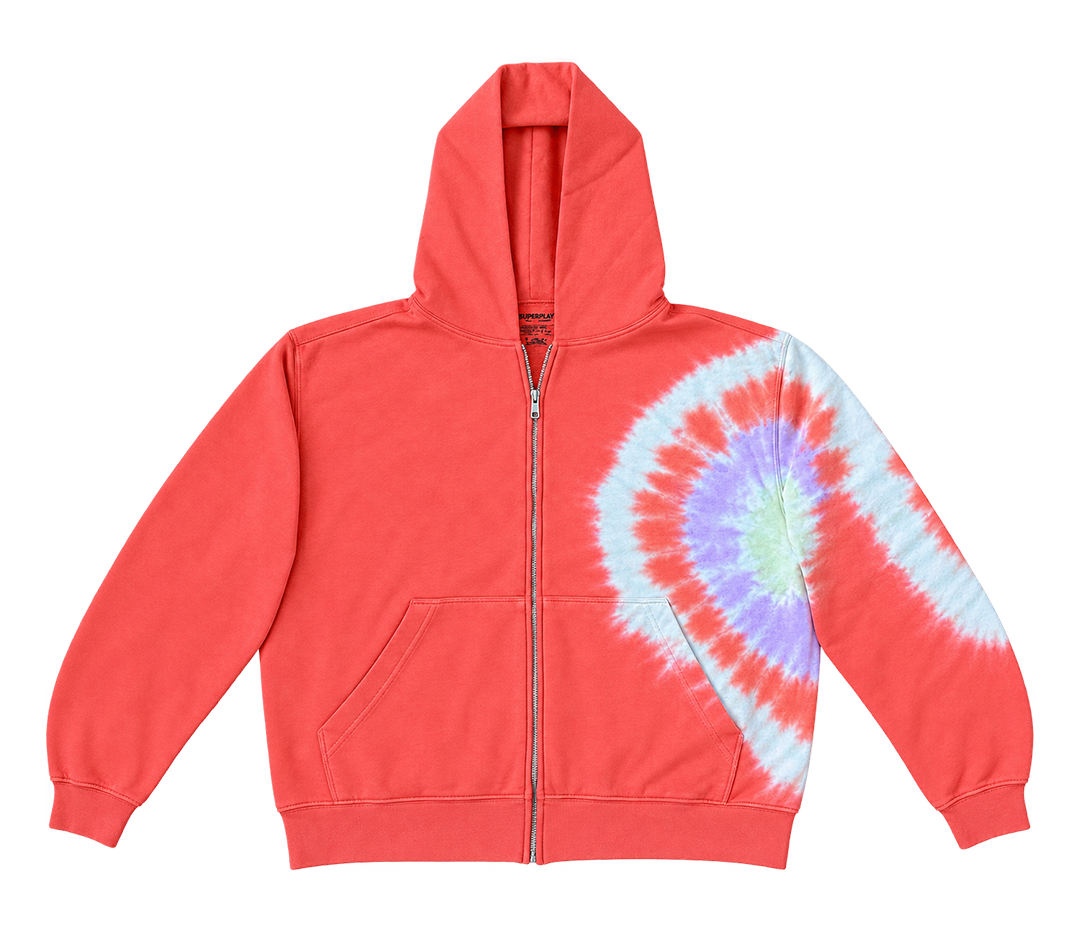 Orange God Bless The Ghetto zip up tie dye hoodie
